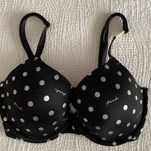 NWT Victoria’s Secret Pink T Shirt Bra 32DD black silver metallic